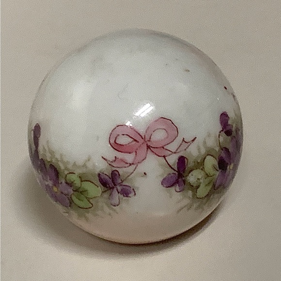 Early Mid Century Floral Bow Hand Painted Porcelain Cane Topper Ball Handle - Picture 7 of 16